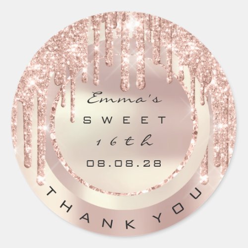 Thank You Rose Drips Sweet 16th Glitter 15th Spark Classic Round Sticker