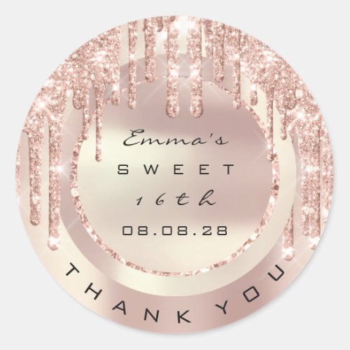Thank You Rose Drips Sweet 16th Glitter 15th VIP Classic Round Sticker
