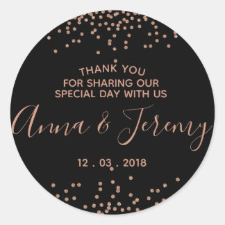 Thank you Rose Gold and Black Confetti Sticker