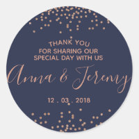 Thank you Rose Gold and Navy Blue Confetti Sticker