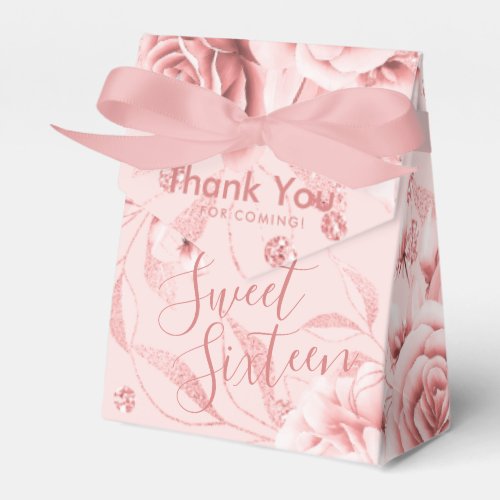 Thank You Rose Gold Blush Sweet 16 Glitter Floral Favor Boxes