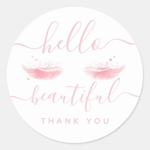 Thank You Rose Gold Eyelashes Hello Beautiful Classic Round Sticker
