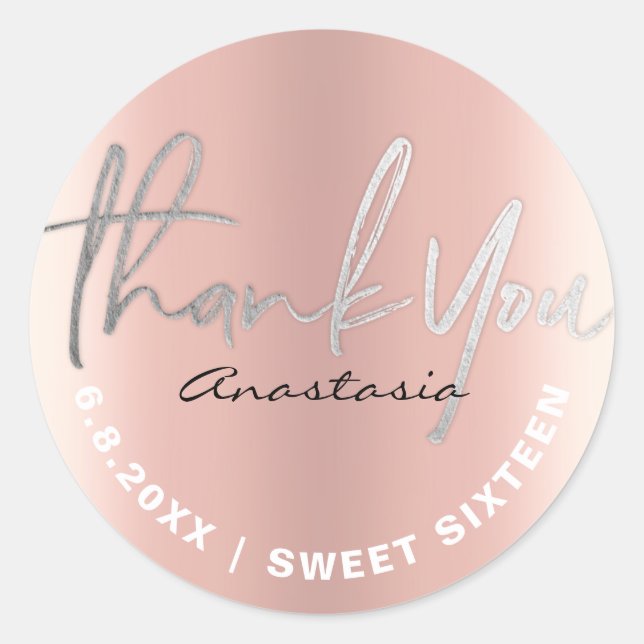 Thank You Rose Gold Faux Foil Custom Classic Round Sticker (Front)
