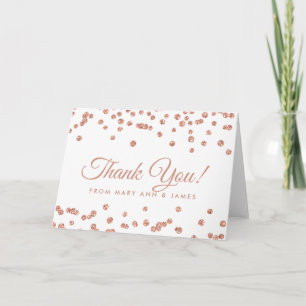 "Thank you" Rose Gold Faux Glitter Confetti White Letterpress Thank You Card