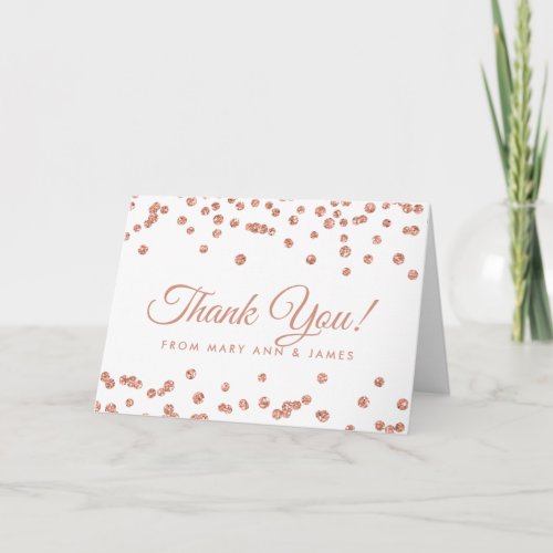 Thank you Rose Gold Faux Glitter Confetti White Thank You Card