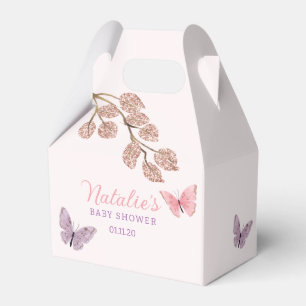 Thank You Rose Gold Floral Butterfly Baby Shower Favor Boxes