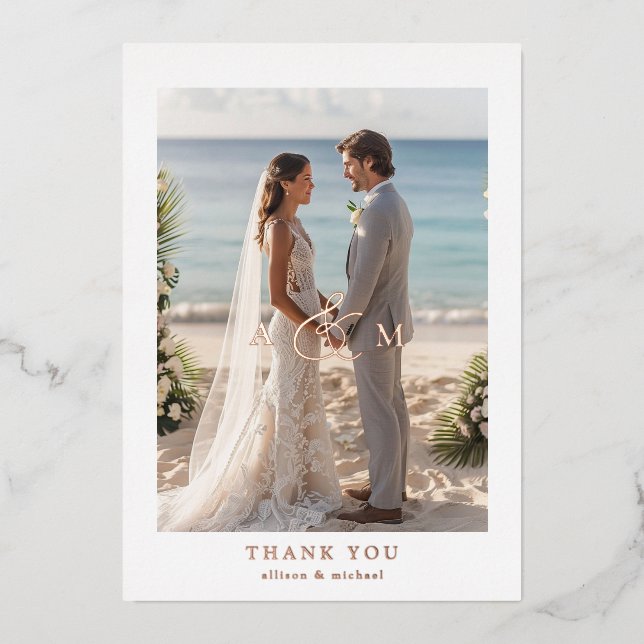 "Thank You" Rose-Gold-Foil, Minimal, Luxury,  Foil Invitation (Front)