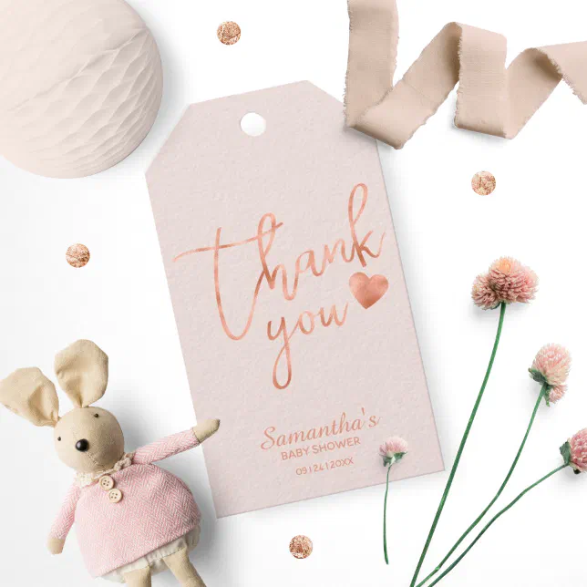 Thank You Rose Gold Foil Pink Blush Favor Gift Tags | Zazzle