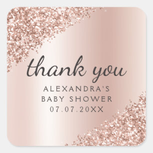 Thank You Rose Gold Glitter Girly Baby Shower Square Sticker