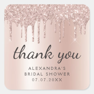 Thank You Rose Gold Glitter Girly Bridal Shower Square Sticker
