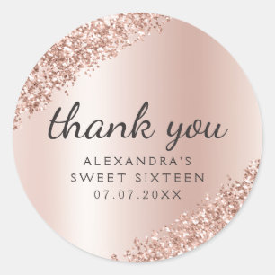Thank You Rose Gold Glitter Girly Sweet 16 Classic Round Sticker