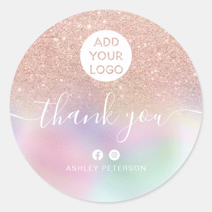 Thank you rose gold glitter holographic media logo classic round ...
