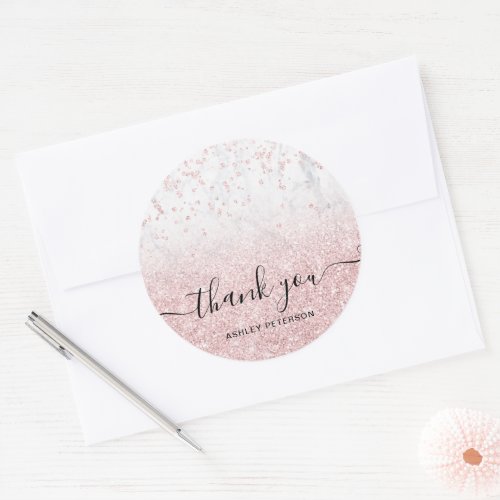 Thank you rose gold glitter marble sparkle chic classic round sticker
