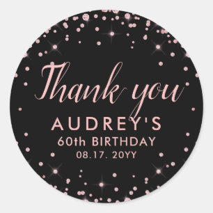 Thank You Rose Gold Glitter Monogram 60th Birthday Classic Round Sticker