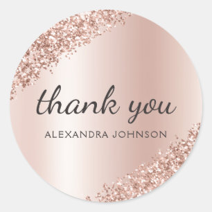 Thank You Rose Gold Glitter Sparkle Business Classic Round Sticker