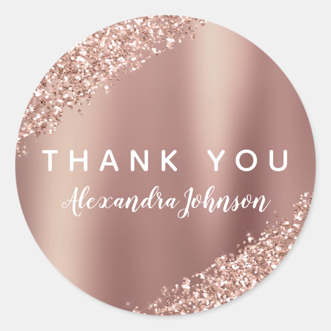 Thank You Rose Gold Glitter Sparkle Business Classic Round Sticker | Zazzle