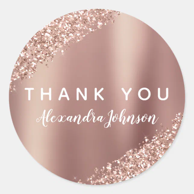 Thank You Rose Gold Glitter Sparkle Business Classic Round Sticker | Zazzle