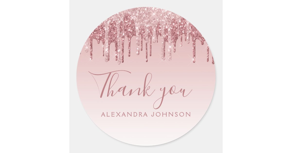 Thank You Rose Gold Glitter Sweet 16 Classic Round Sticker | Zazzle