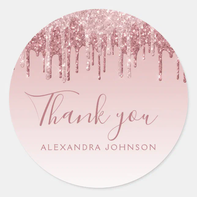 Thank You Rose Gold Glitter Sweet 16 Classic Round Sticker | Zazzle