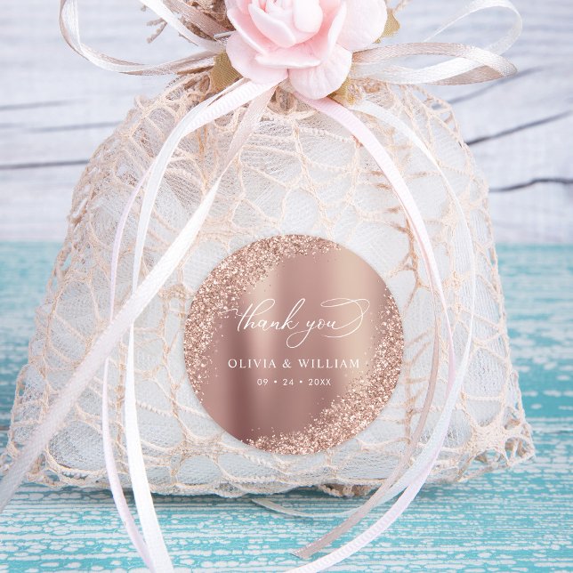 Thank You Rose Gold Glitter Wedding Classic Round Sticker (Creator Uploaded)