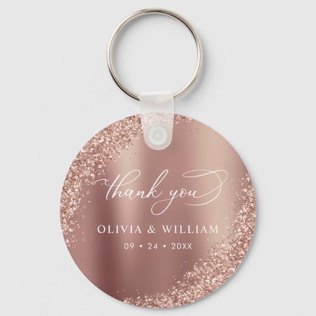 Thank You Rose Gold Glitter Wedding Favor Keychain (Front)