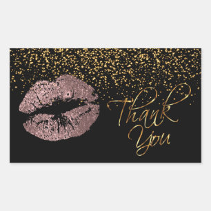 Thank You -Rose Gold Lips with Gold Confetti Rectangular Sticker