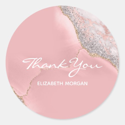 Thank You Rose Gold Marble Glitter Ombre Classic R Classic Round Sticker