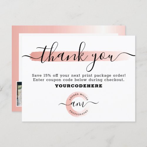 Thank You Rose Gold Minimalist Marketing Photo Postcard