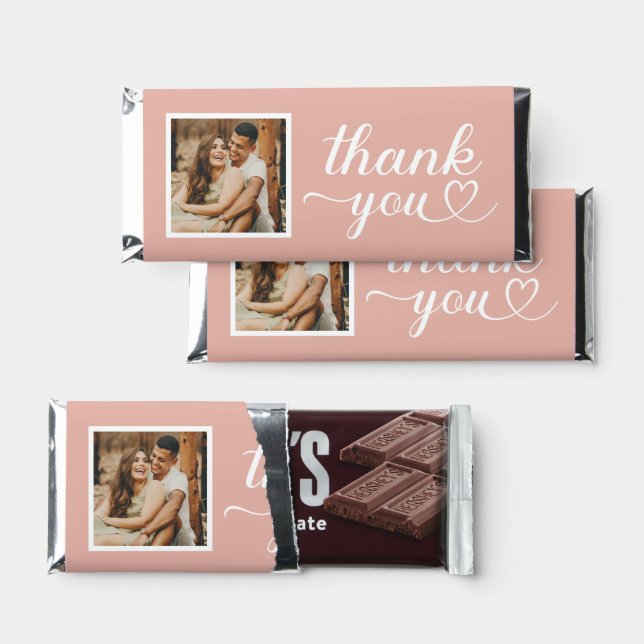 Thank You Rose Gold Modern Heart Calligraphy Photo Hershey Bar Favors (Front)