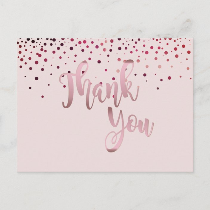 Thank You Rose Gold Pink Glitter Confetti Postcard | Zazzle.com