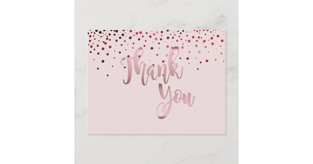 Thank You Rose Gold Pink Glitter Confetti Postcard | Zazzle