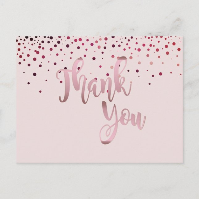 Thank You  Rose Gold Pink Glitter Confetti Postcard (Front)