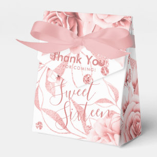 Thank You Rose Gold Sweet 16 Glitter Floral Favor Boxes