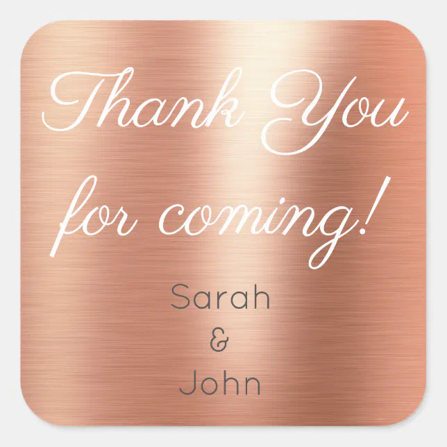 Thank You Rose Gold Wedding Favor Square Sticker Zazzle