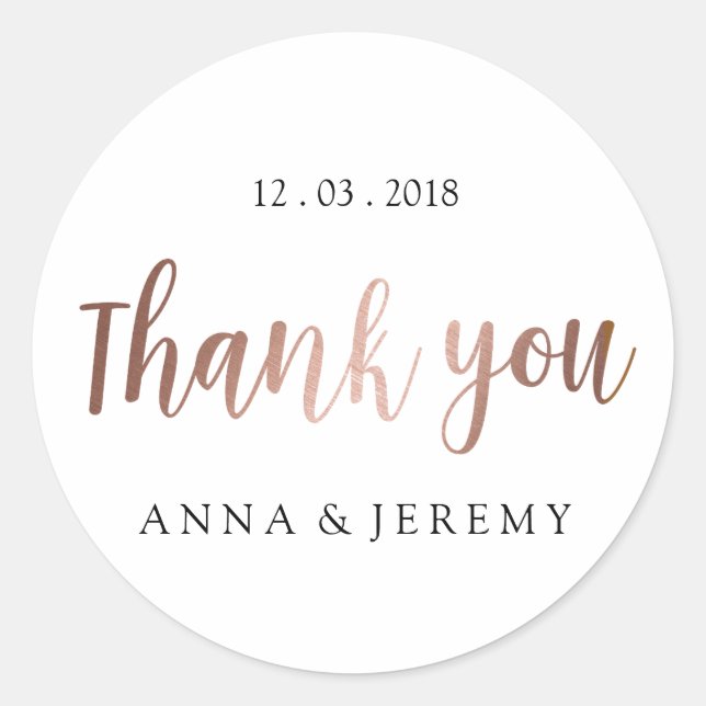 Thank you Rose Gold Wedding Sticker (Front)