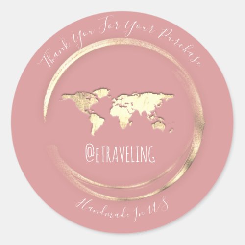 Thank You Rose Gold World Map Traveling Globe Classic Round Sticker