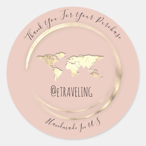 Thank You Rose Gold World Map Traveling Globe   Classic Round Sticker