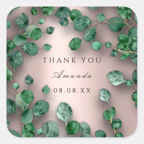 Thank You Rose Green Eucalyptus Woodland Favor Square Sticker