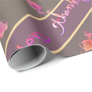 "Thank you" Rose Hearts on Plum Wrapping Paper