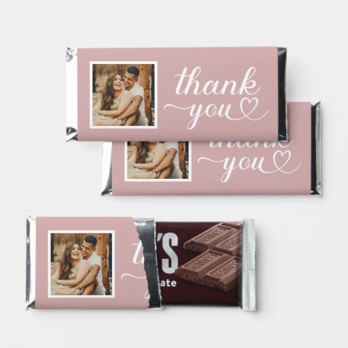 Thank You Rose Pink Modern Heart Calligraphy Photo Hershey Bar Favors