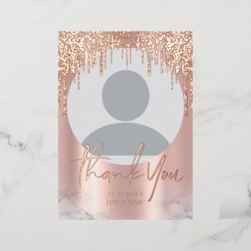 Thank You Rosegold Glitter Drips Photo Foil Cards