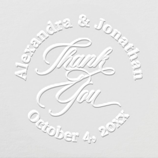 Thank You Round Calligraphy Couple Names Date #2 Embosser (Design)
