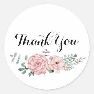 Thank You Round Sticker - Floral Wreath Design