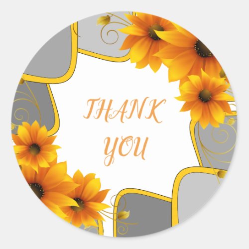 THANK YOU  Round Sticker sunflowers