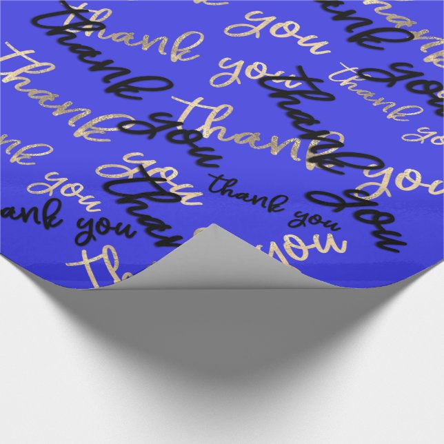 Thank You Royal Blue Gold Caligraphy Script Favor Wrapping Paper (Corner)
