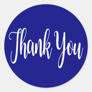 Thank You Royal Blue Navy And White Typography Classic Round Sticker
