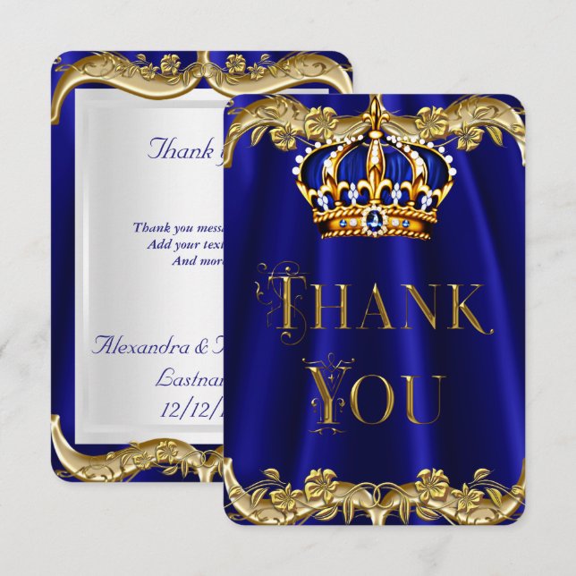 Thank You Royal Blue Navy Wedding Gold Crown (Front/Back)