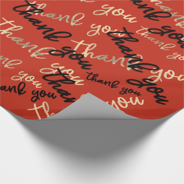 Thank You Royal Orange Gold Caligraphy Script Wrapping Paper (Corner)