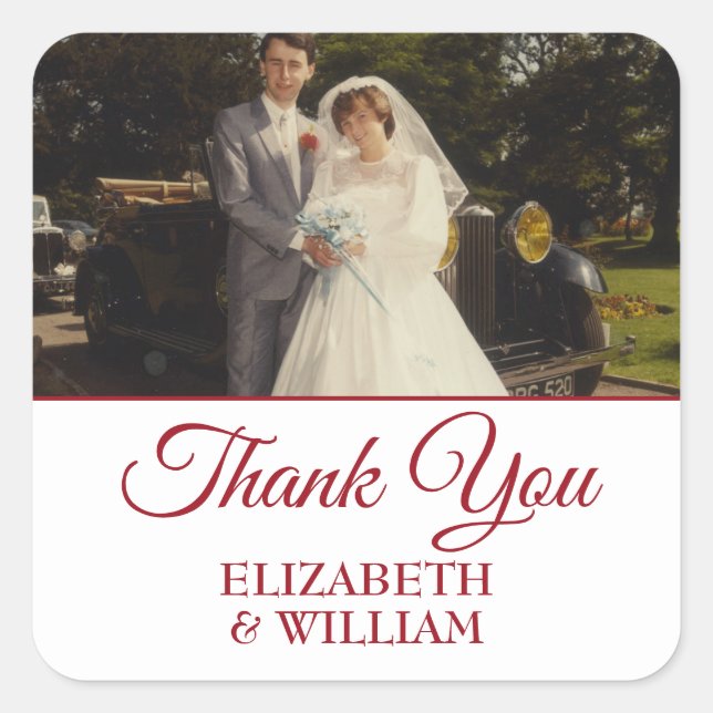 Thank You Ruby Script Wedding Anniversary Photo Square Sticker (Front)