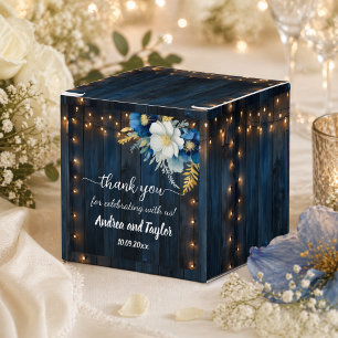 Thank You Rustic Blue Wood White Floral Wedding Favor Boxes
